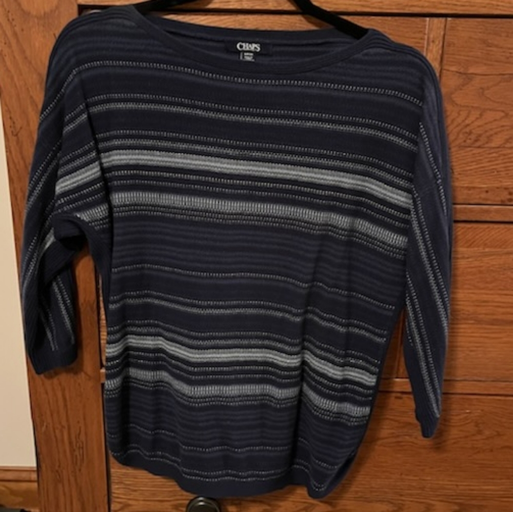 Chaps Blue Striped Sweater with Side Slits (S)